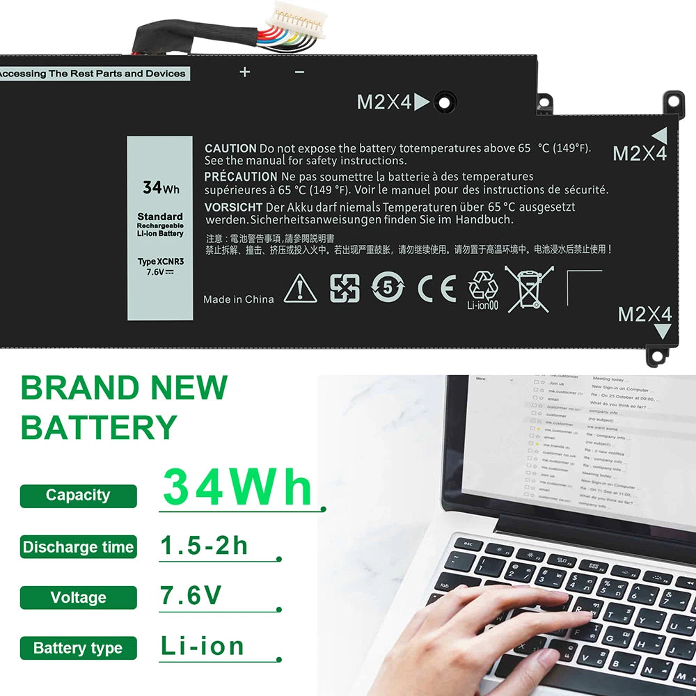 XCNR3 Battery 7.6V 34Wh for DELL Latitude 13 7370 Series Notebook G7X14 0G7X14