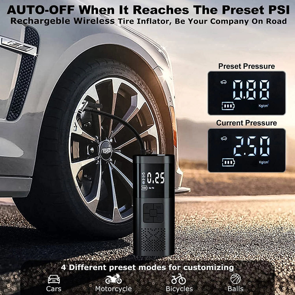12V Cordless Inflator Compressor Air Pump Tyre Tube Repair Tools for Car Bike