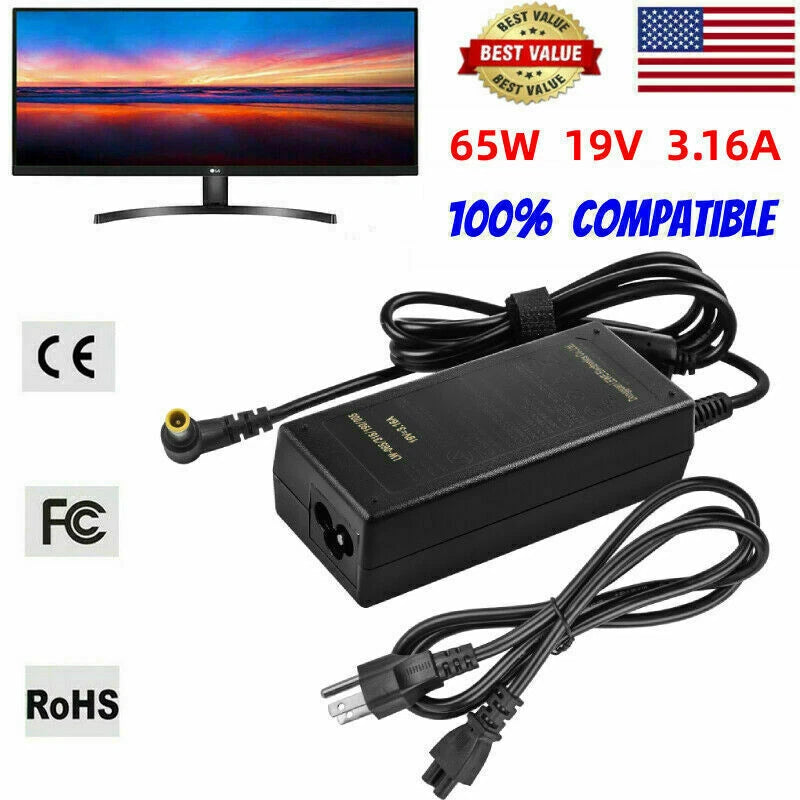 Adapter Charger For 19V LG 19" 20" 22" 23" 24" 27" Monitor 27MP38VQ ADS-25FSG-19