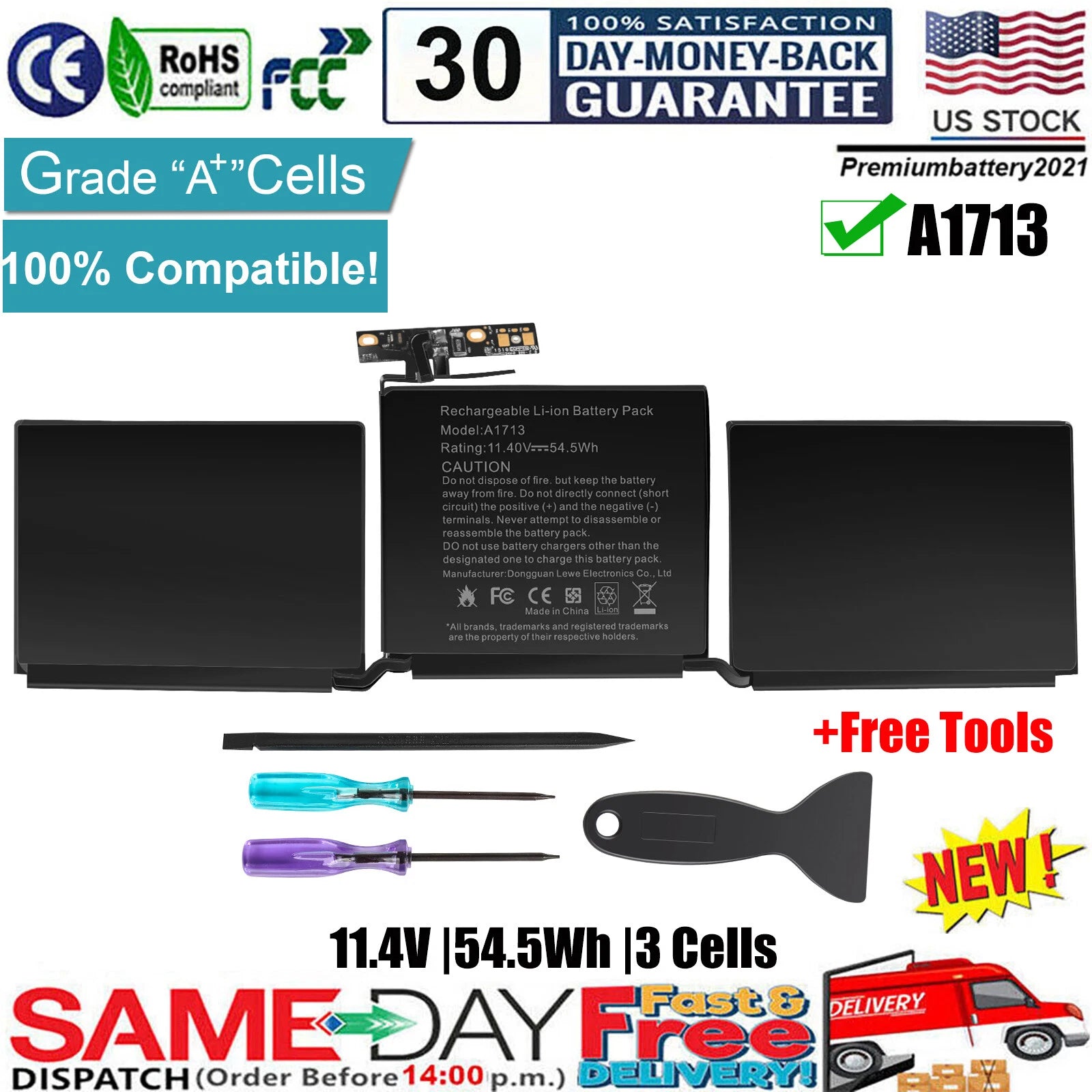 ?A1708 A1713 Battery for Apple MacBook Pro 13'' A1708 Late 2016/ 2017 EMC 3164