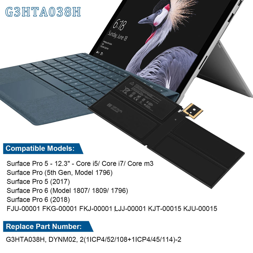 Battery G3HTA038H For Microsoft Surface Pro 5 Pro 6 1796 (2017 New Pro) 1807