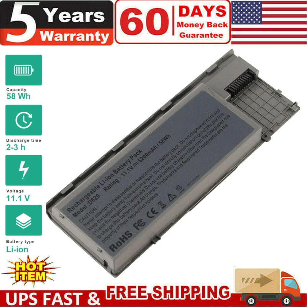 For Dell Latitude Laptop Battery D620 D630 D631 M2300 PC764 11.1V 5200mAh 6 Cell