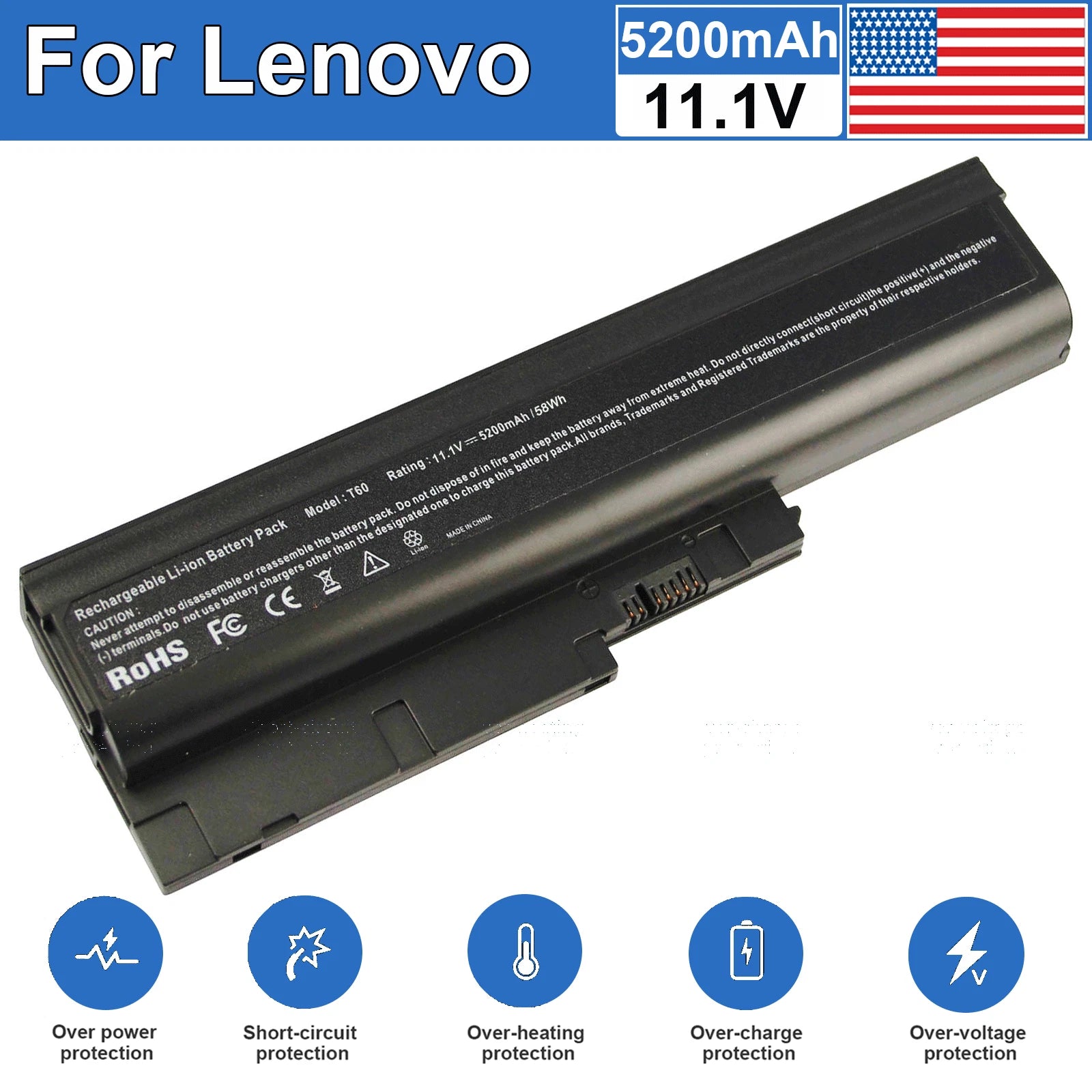 Battery for IBM Lenovo Thinkpad T60 T61 R60 R61 R500 T500 W500 R61e R61i T60p US