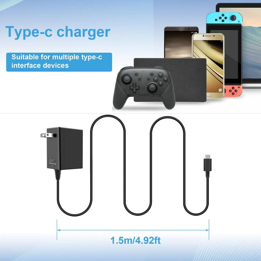 USB C AC Adapter For Nintendo Switch Power Supply Home Wall Travel Charger Cable