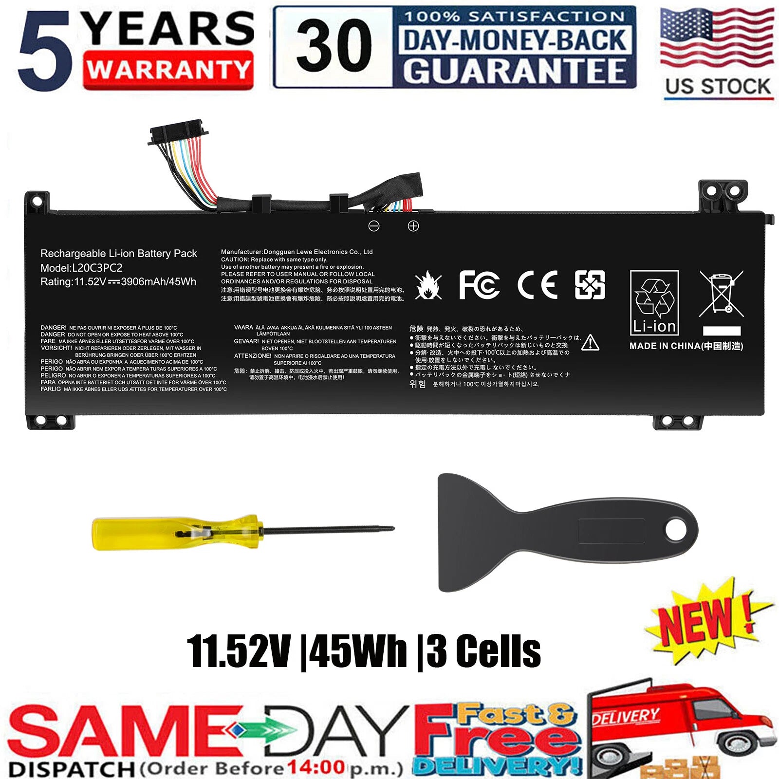 L20M3PC2 Battery for Lenovo Ideapad Gaming 3-15ACH6 82K2 L20C3PC2 L20D3PC2 FAST