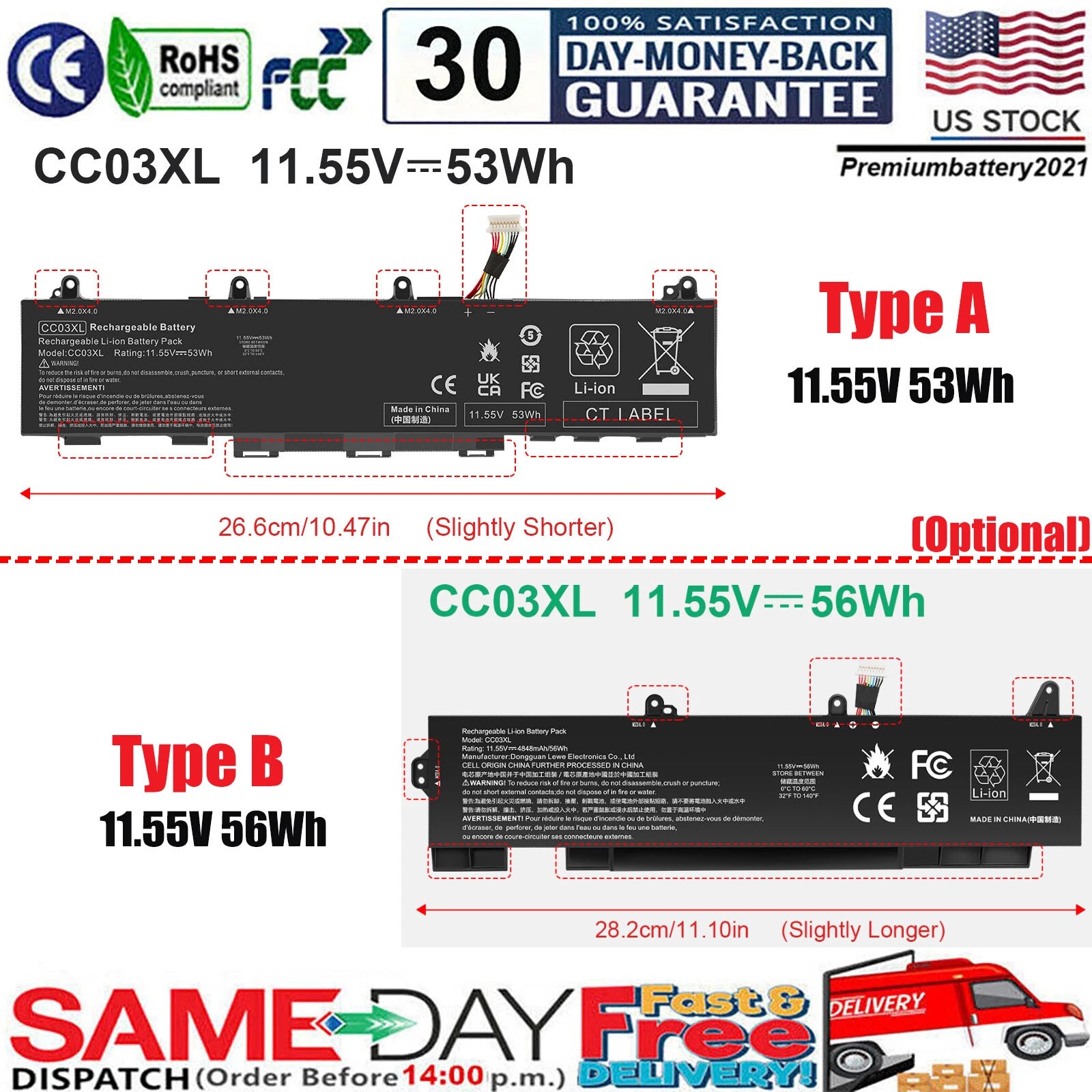 CC03XL Battery for HP EliteBook 850 855 845 830 835 840 G7/G8 Series 53Wh/56Wh