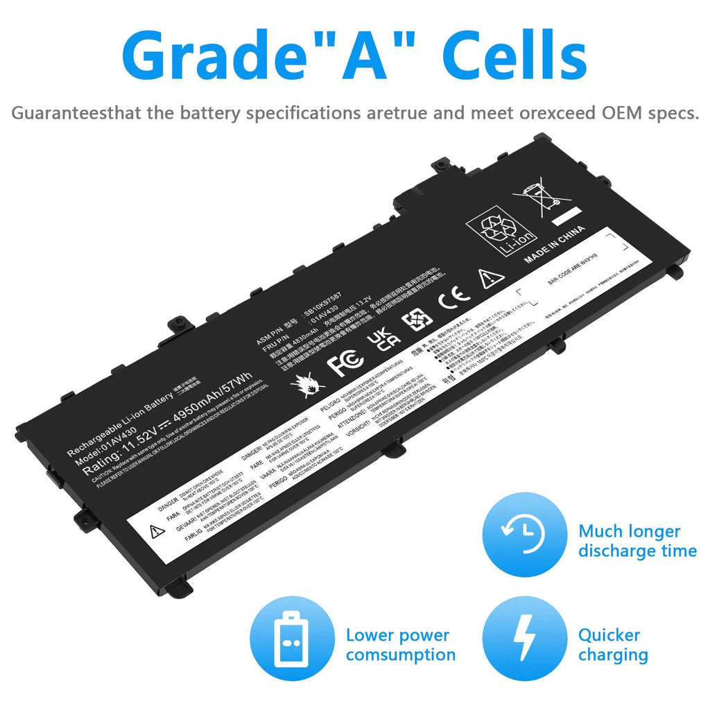 ?LOT 1-50 01AV430 01AV494 Battery for Lenovo ThinkPad X1 Carbon 5th 6th Gen 57Wh