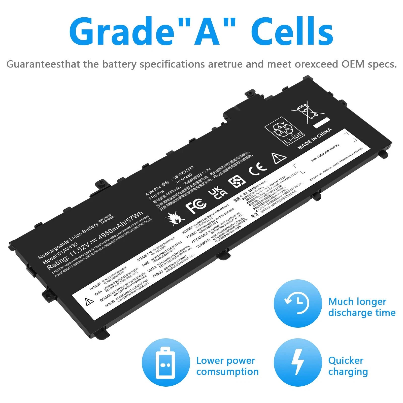 ?LOT 1-50 01AV430 01AV494 Battery for Lenovo ThinkPad X1 Carbon 5th 6th Gen 57Wh