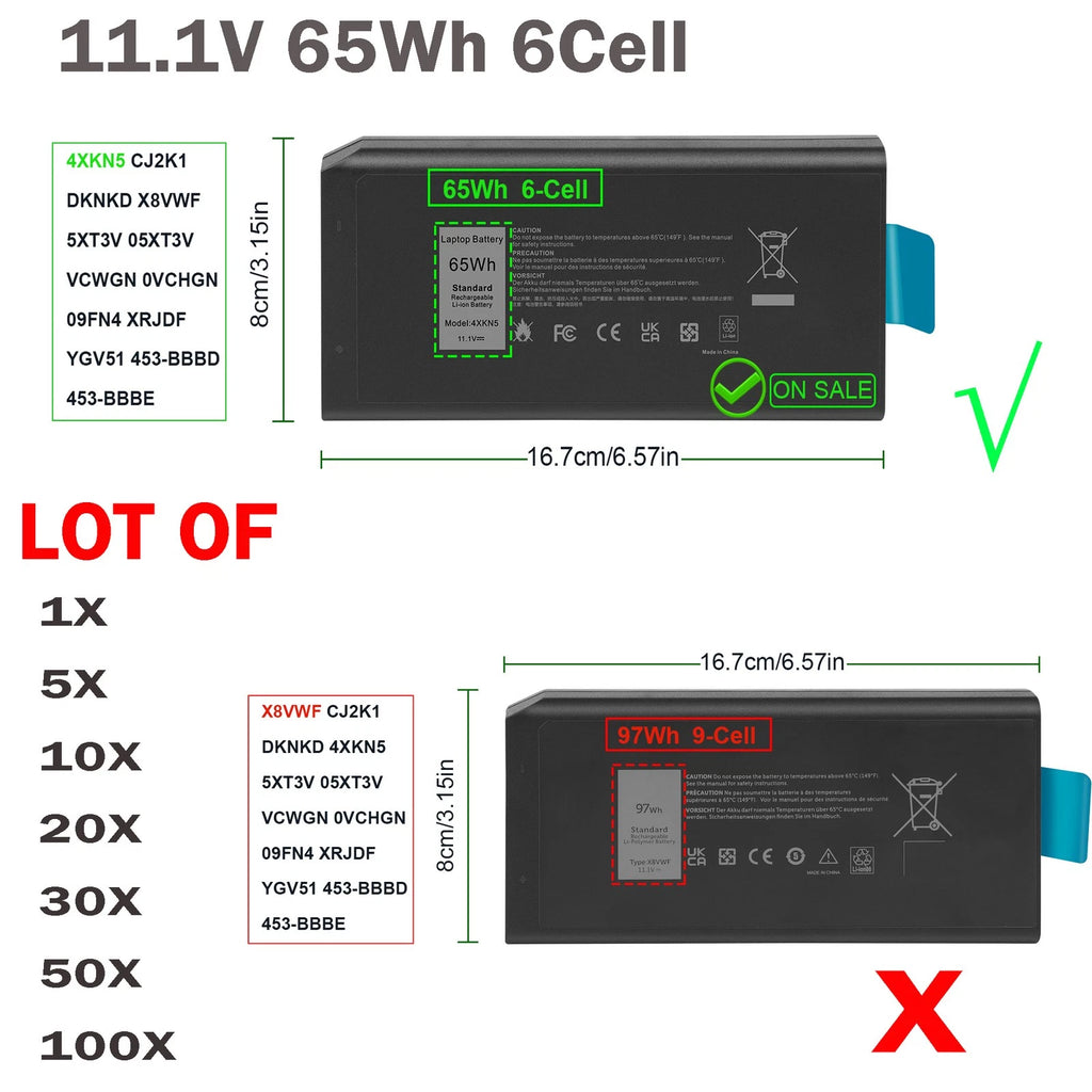 ??LOT 4XKN5 Battery For Dell Latitude E5404 7404 5414 Rugged Extreme 65Wh 6Cells