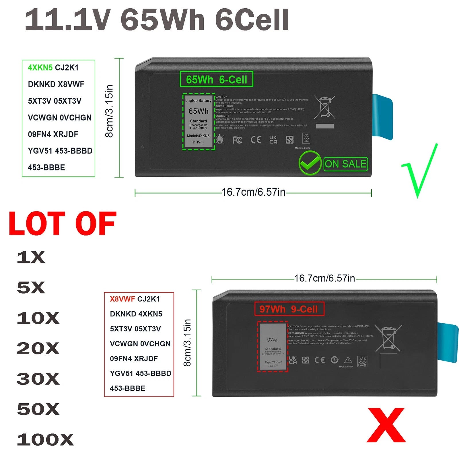 ??LOT 4XKN5 Battery For Dell Latitude E5404 7404 5414 Rugged Extreme 65Wh 6Cells