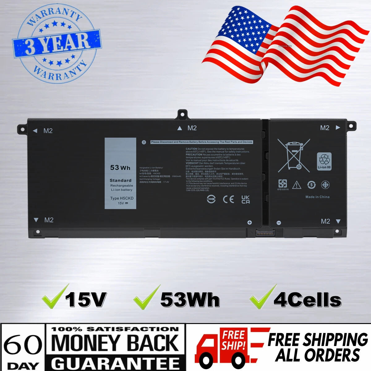 H5CKD Battery For Dell Latitude 3410 3510 Inspiron 5400 5406 7405 2-in-1 JK6Y6