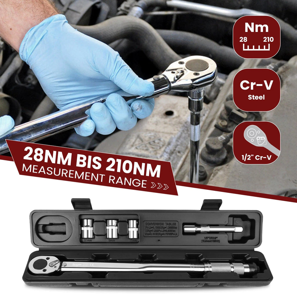 ?1/2'' Drive Torque Wrench Set 28-210 Nm Click Torque Wrench Adjustable NEW