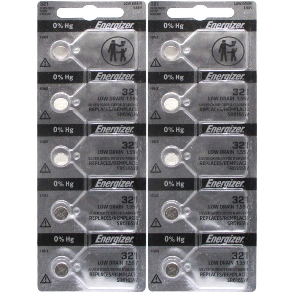 Energizer Watch Batteries 321 SR616SW Battery Cell (10 Batteries)