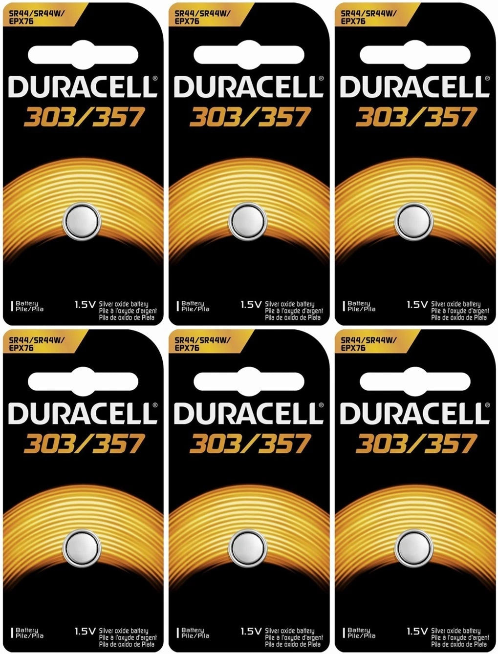 Duracell 357 / 303 Silver Oxide 6 Batteries (SR44SW / SR44W)