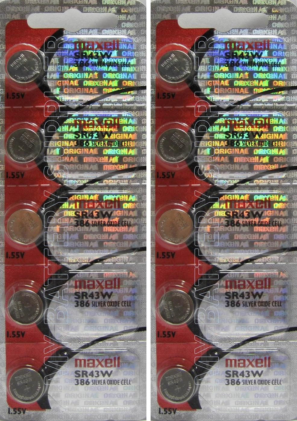 Maxell Silver Oxide 386 Batteries x 10