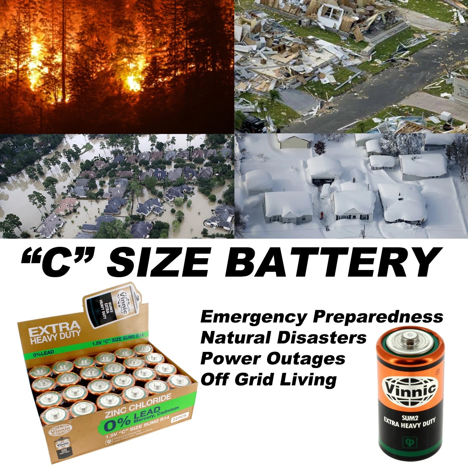 24pc VINNIC ER14MSG C Size Extra Heavy Duty Batteries MN1400 E93 14A AM2
