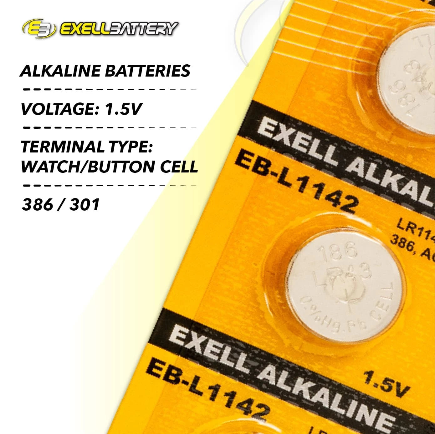 3pc 10pk Exell EB-L1142 Alkaline 1.5V Watch Battery Compatible With AG12 386