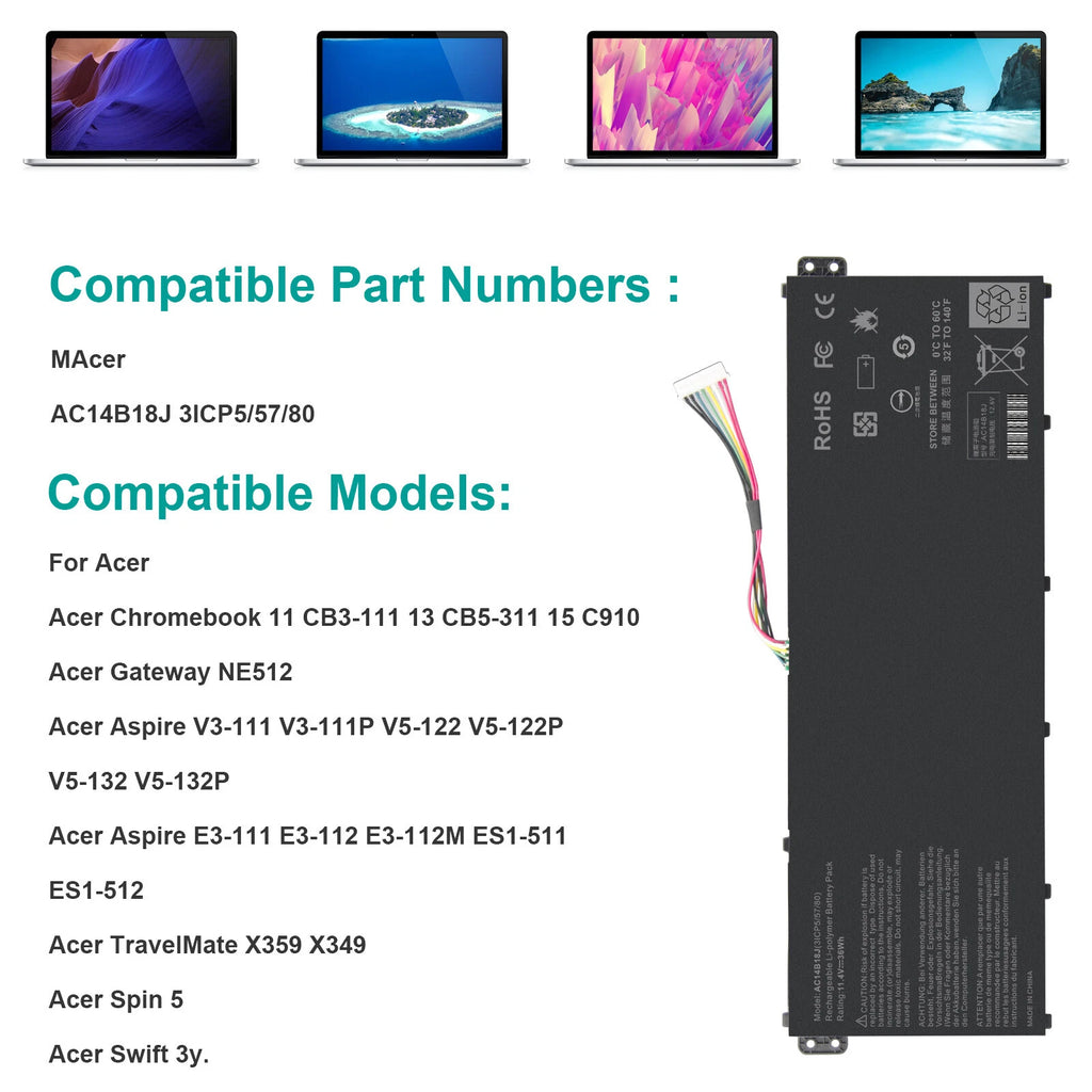 For Acer Aspire ES1-571 ES1-111 ES1-131 ES1-331 Battery AC14B18J AC14B13J 11.4V