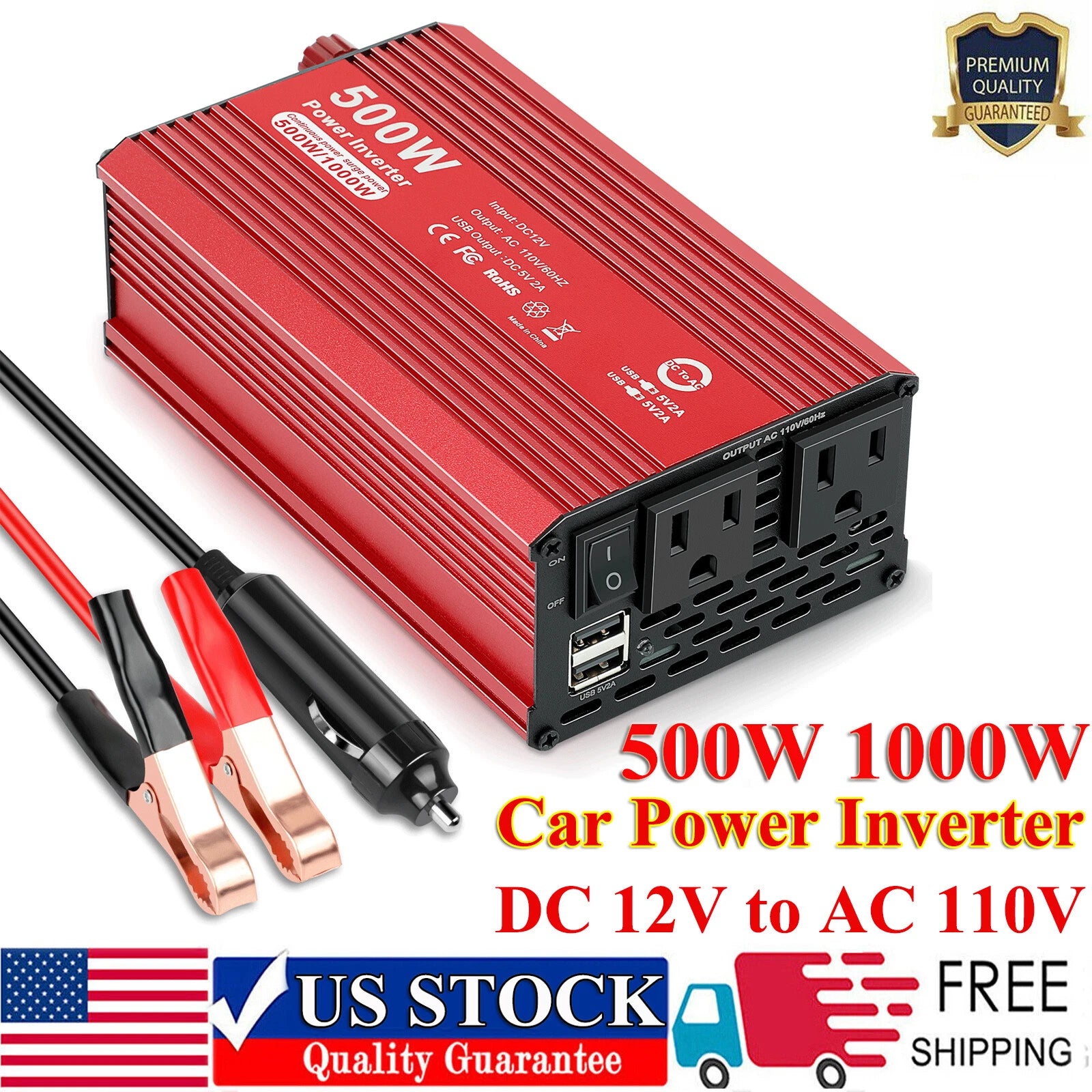 500W Car Power Inverter DC 12V To AC 110V 120v Adapter Car Converter 2 USB 2 AC