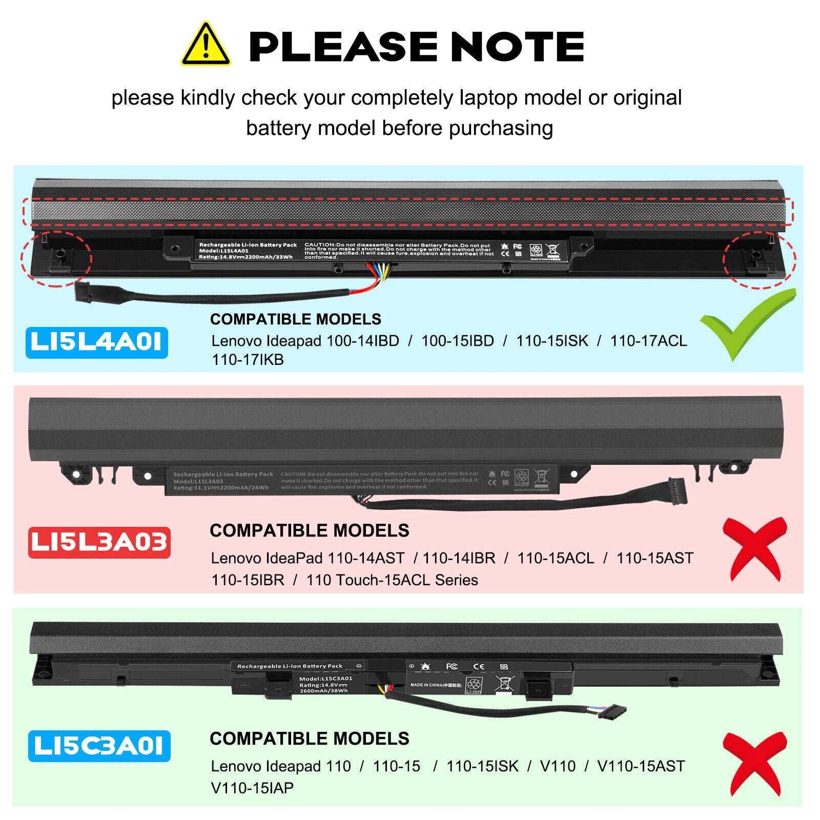 L15S4A01 L15L4A01 Battery For Lenovo V4400 Ideapad 100-15IBD 100-14IBD 110-17ACL