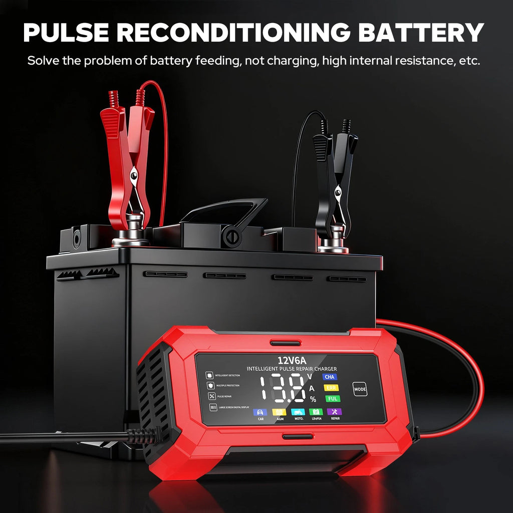 12V 6A Car Battery Charger Intelligent Automatic Pulse Repair Lifepo4 AGM GEL