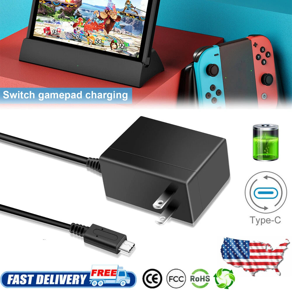 Type C Cable 5V/15V For Nintendo Switch or Dock Charging Wall Charger AC Adapter
