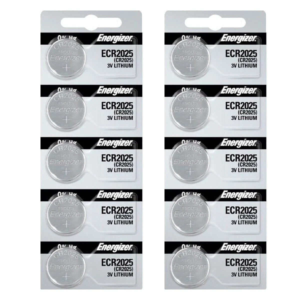 Energizer CR2025 3V Lithium Coin Battery 10 Pack (2 Packs of 5)