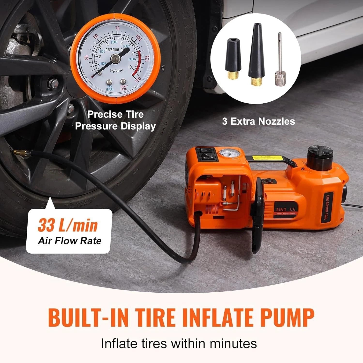 Electric Car Jack with Tire Inflator Pump 12V 5 Ton Hydraulic Car Jack Lift Kit
