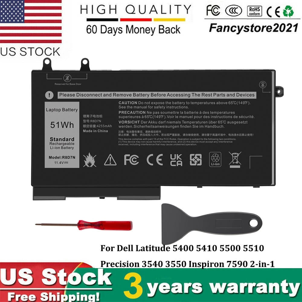 Laptop Battery for Dell Latitude 5400 5500 Precision 3540 11.4V 51Wh R8D7N W8GMW