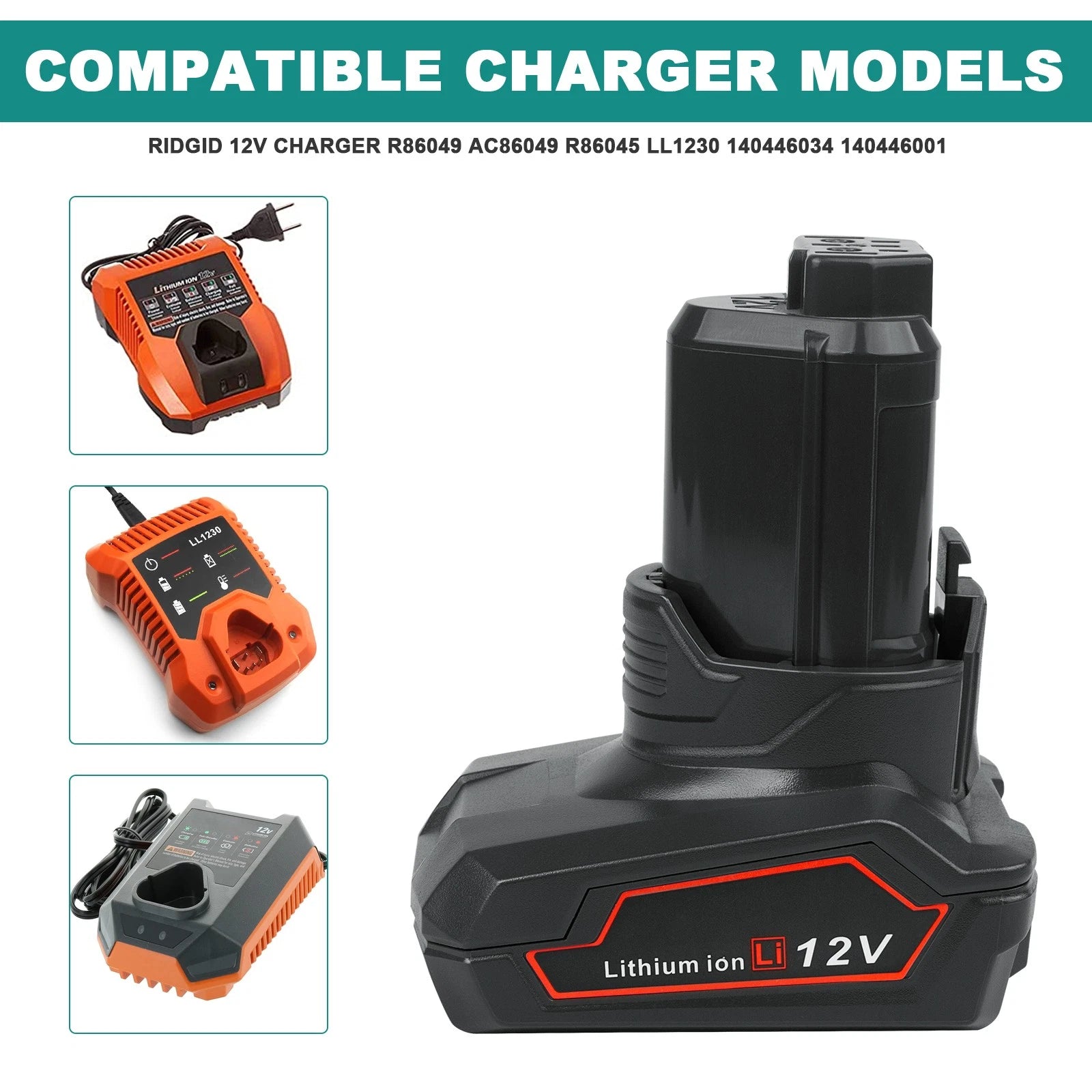 6000mAh For RIDGID 12V Lithium Battery R82059 AC82048 R82048 High Capacity Tool