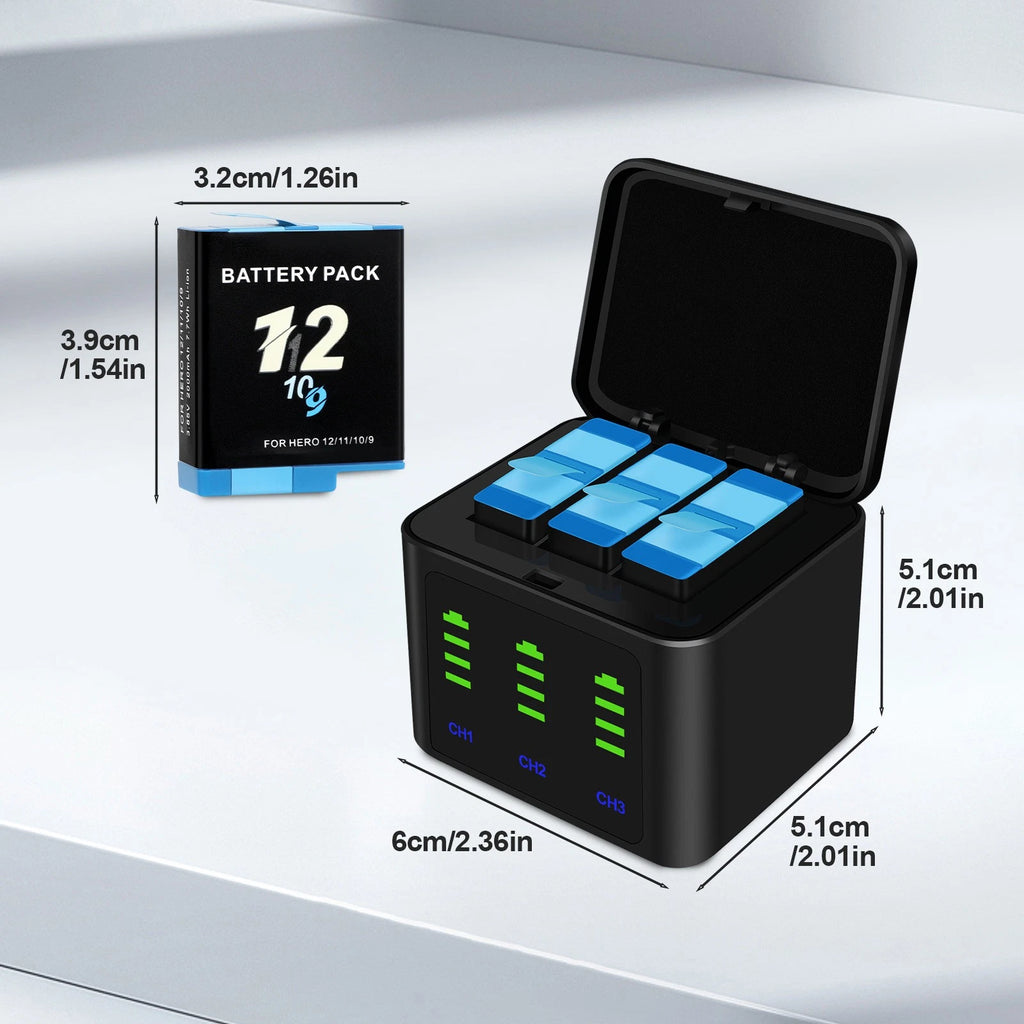 ?3x Battery Charger for GoPro Hero 12 11 10 9 W/ 2x2Ah Battery & Charger Type-C