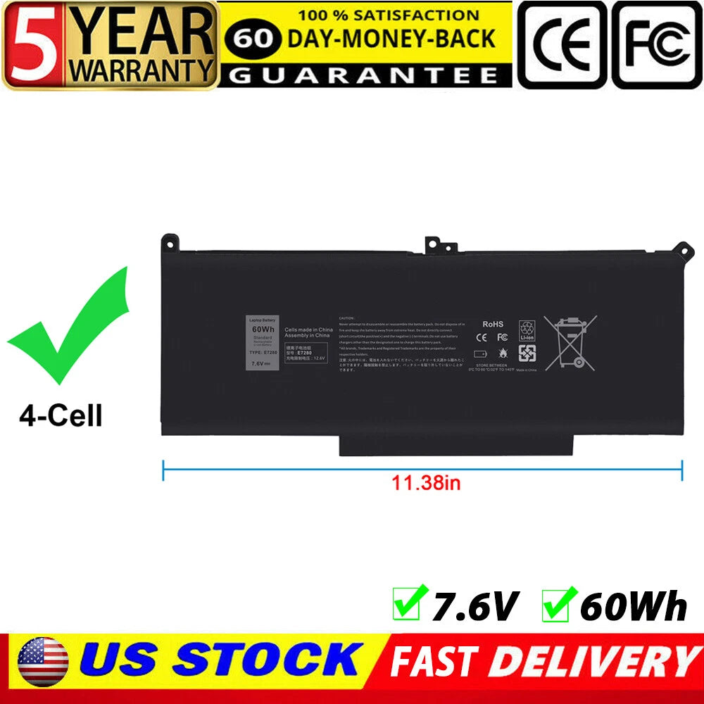 F3YGT DM3WC Battery For Dell Latitude 12 7280 7290 13 7380 7390 14 7480 7490