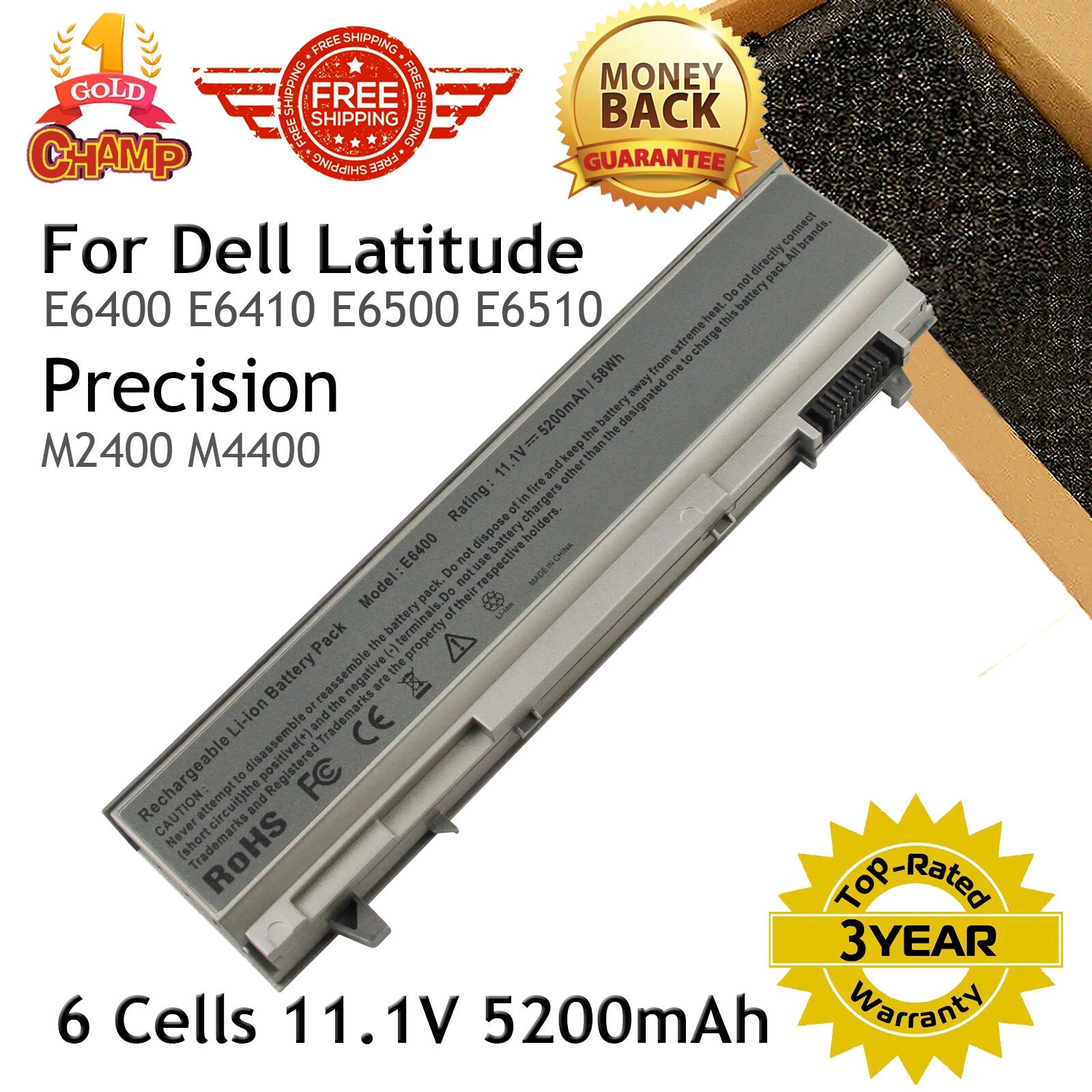 6 Cell Battery For Dell Latitude E6400 E6410 E6500 E6510 PT434 Laptop