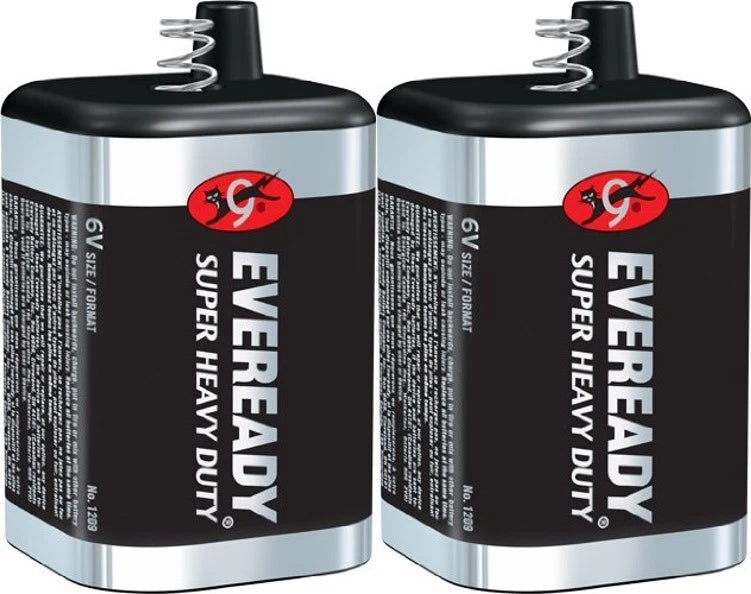 2 Eveready 1209 Zinc-Carbon Super Heavy Duty Lantern 6 Volts Batteries