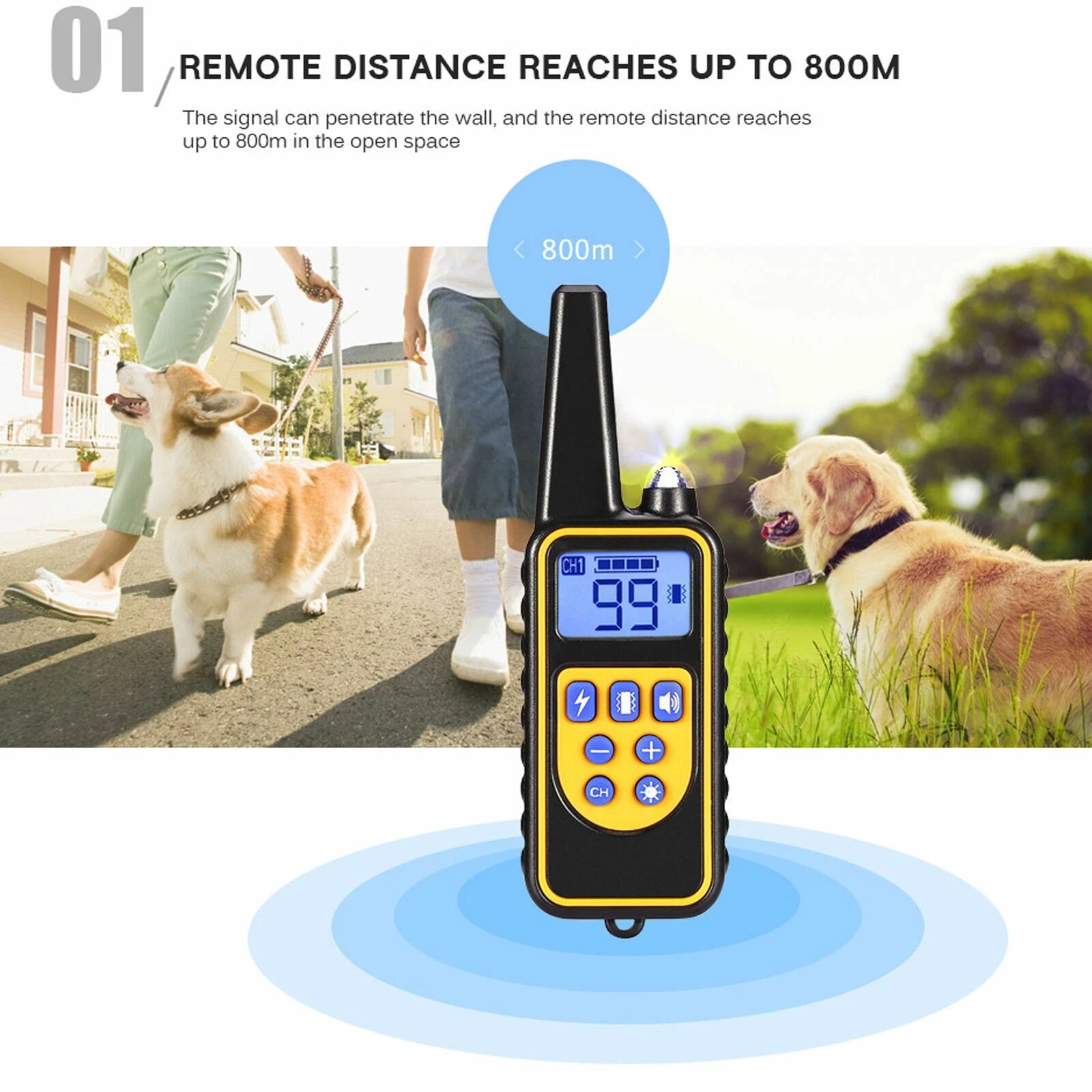 2 Collar Set 2600 FT Remote Dog Shock Training Rechargeable Waterproof LCD Pet