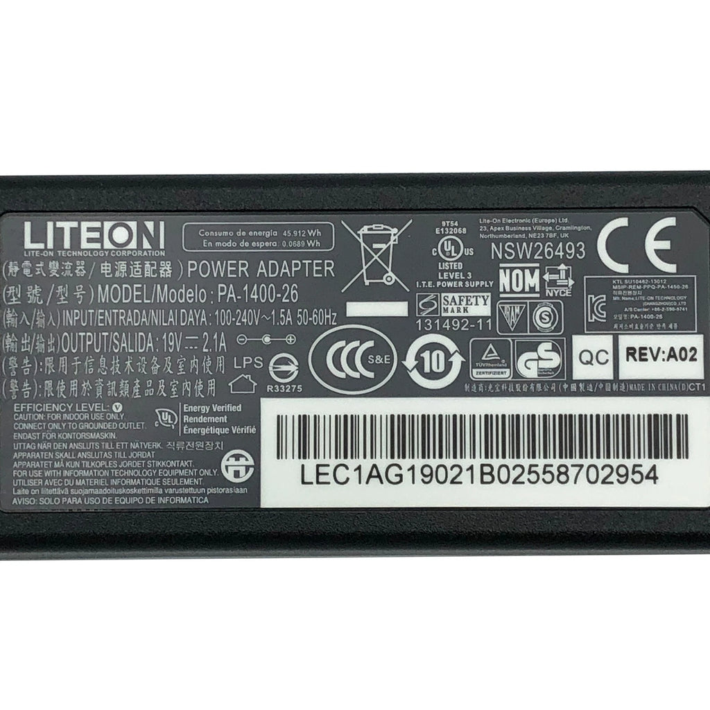 NEW Genuine LiteOn PA-1400-14 40W AC Power Adapter 19V 2.1A OEM Tip 3.0x1.1mm