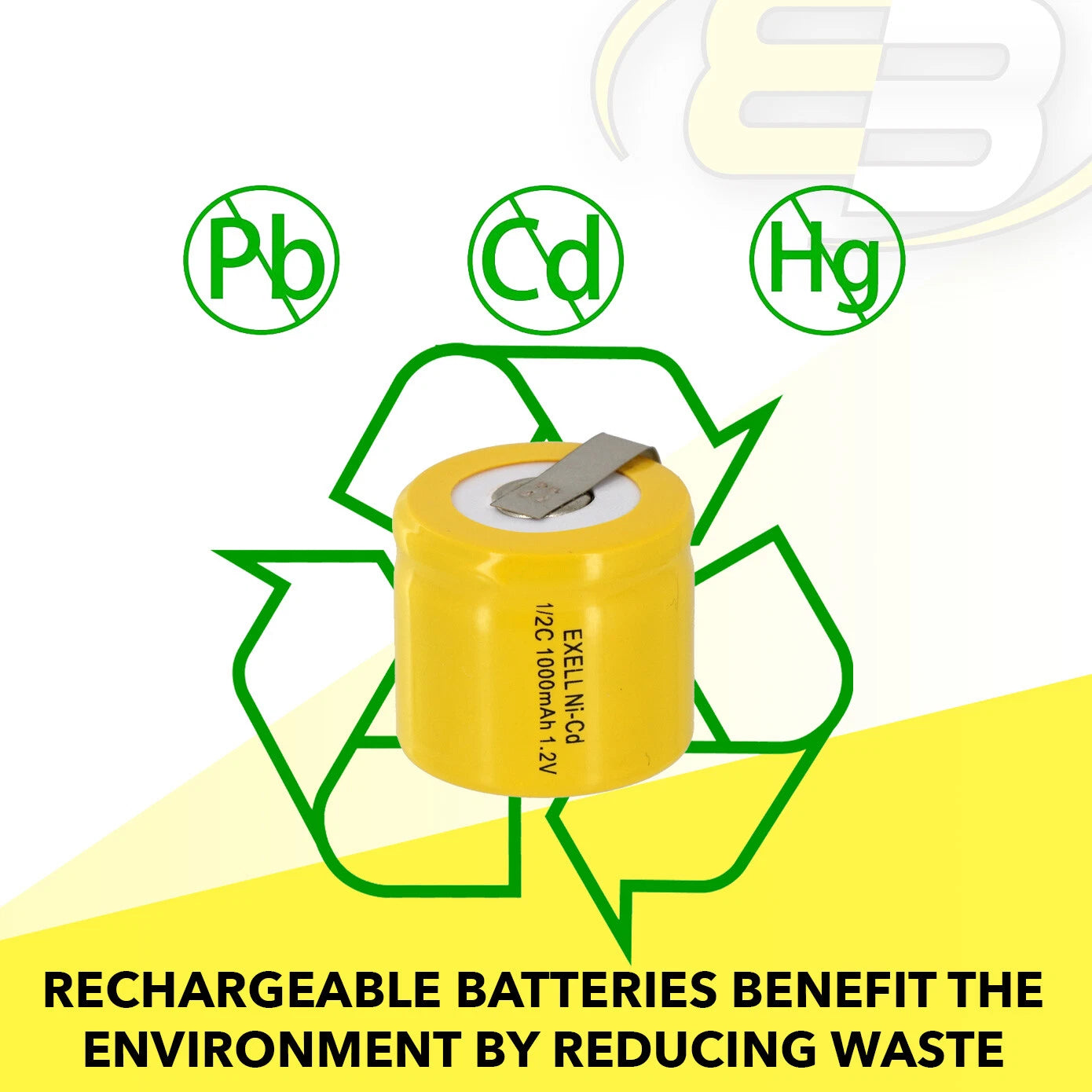 Exell 1/2C NiCD 1000mAh 1.2V Flat top Rechargeable Battery with Tabs?