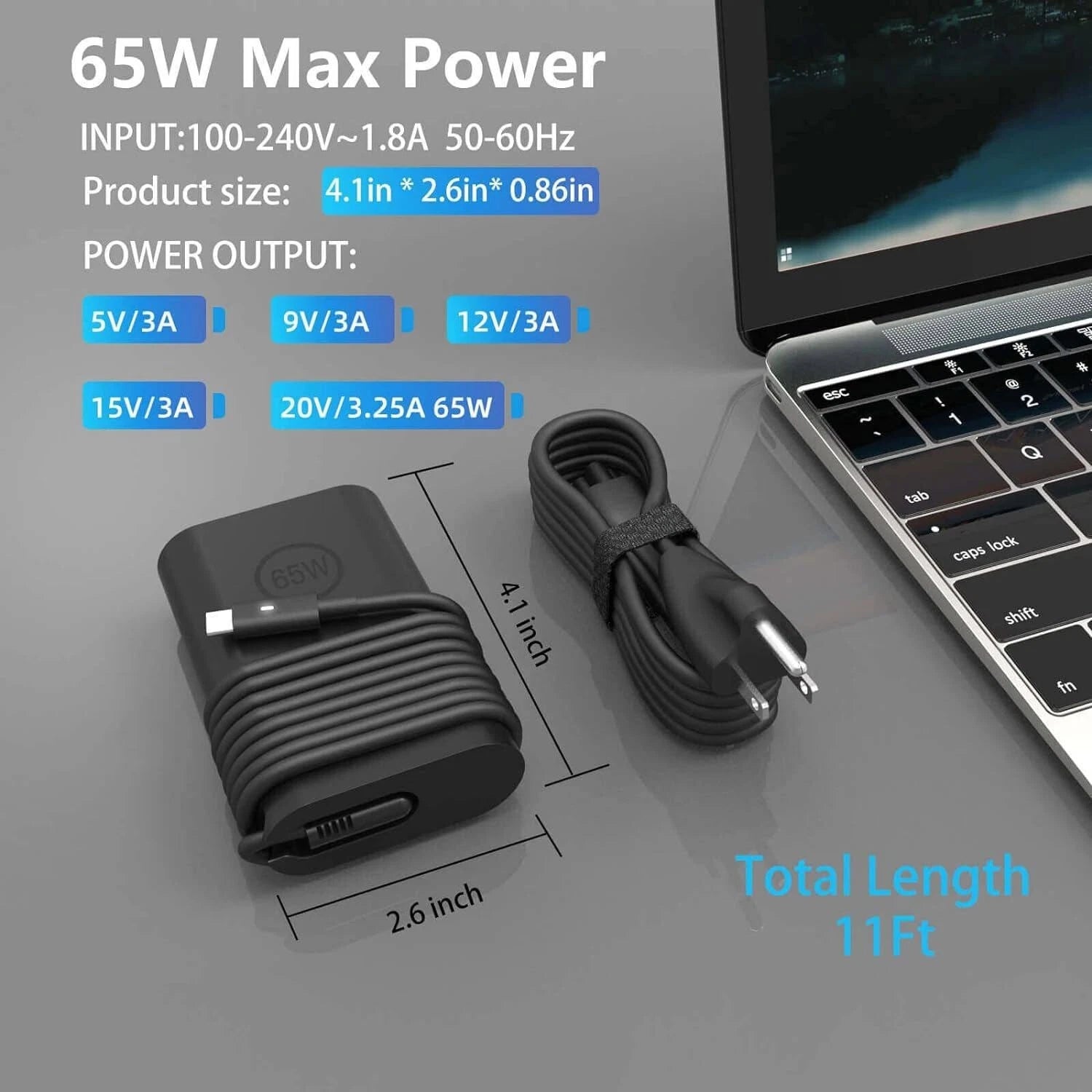 65W Power Supply Charger For Dell Pro 13 14 16 Laptop for Dell 65W USB-C Charger