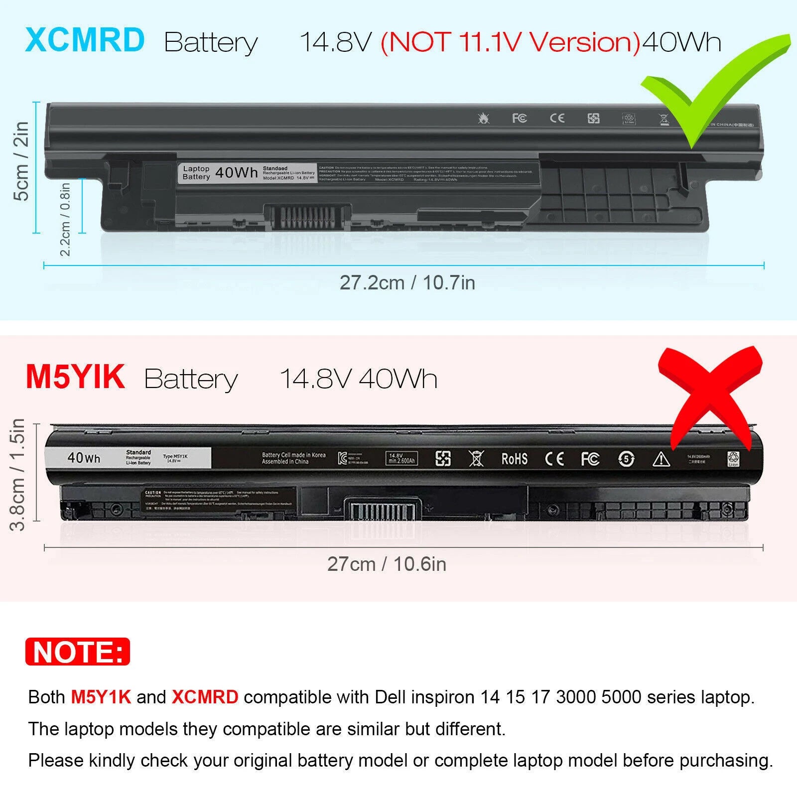 XCMRD Battery for Dell Inspiron 15 3000 Series 3421 3531 3537 3541 3542 3543 US