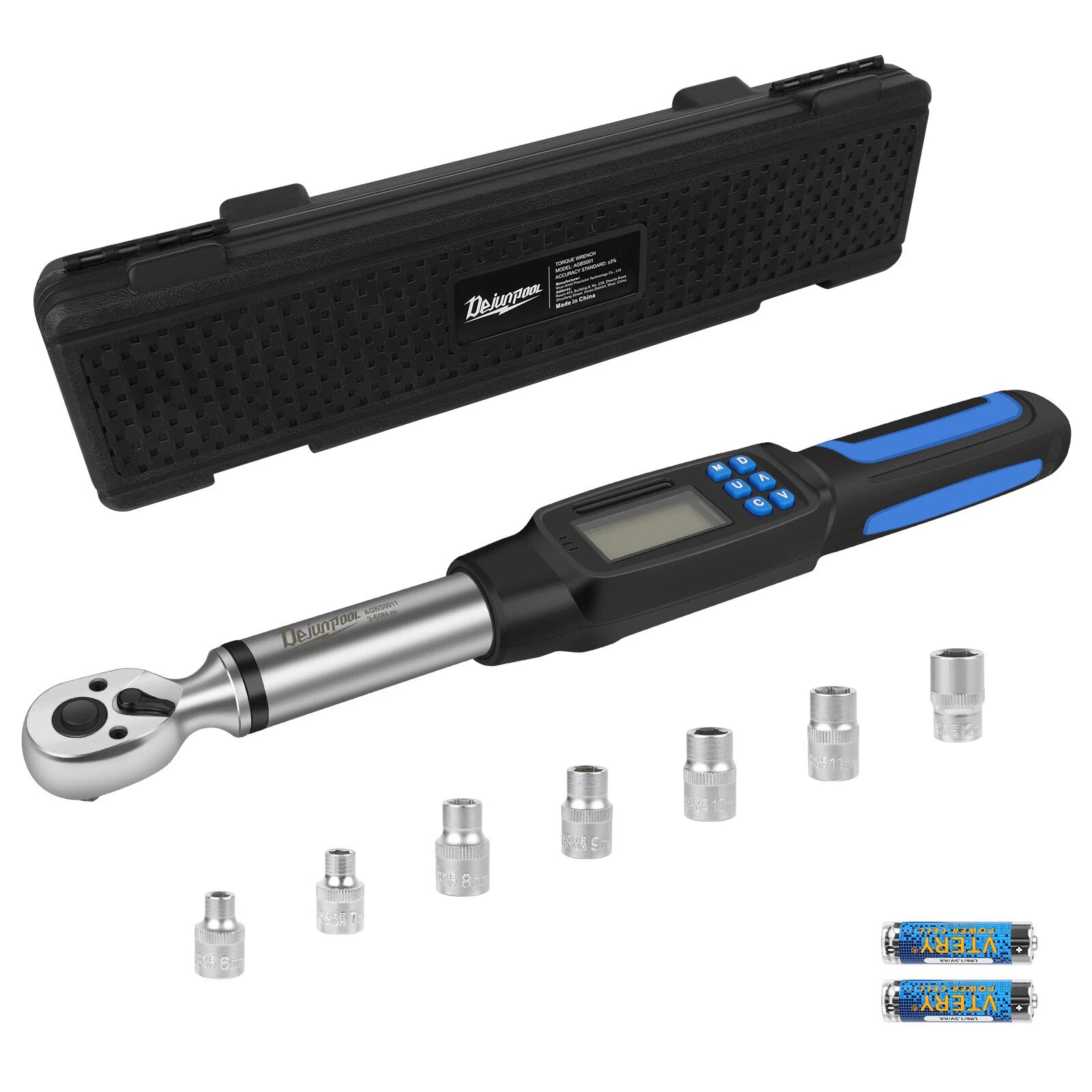 3/8" Drive Digital Torque Wrench Adjustable Torque Wrench Ratchet Head 3-60NM