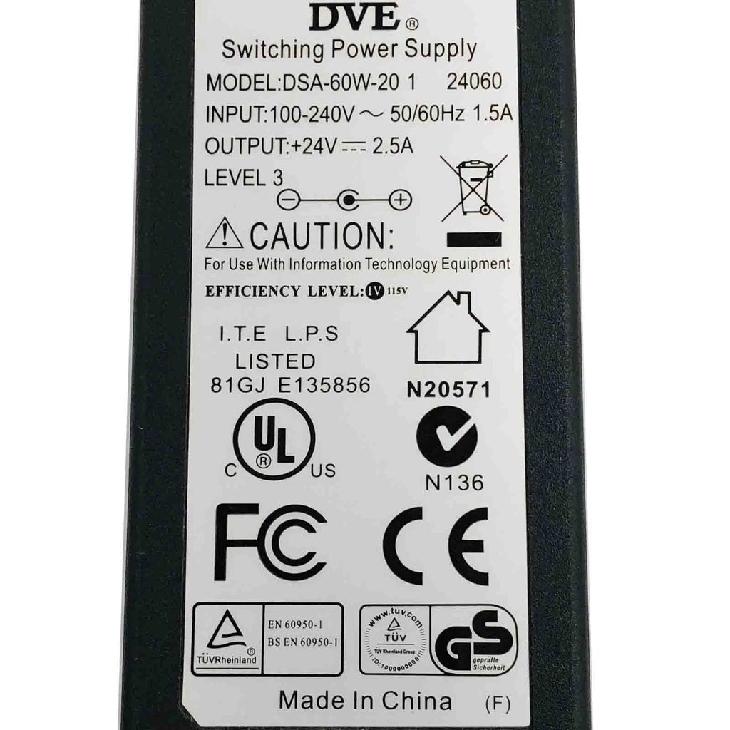 NEW Genuine 60W DVE MagTek Power Supply Adapter 24V 2.5A DSA-60W-20 1 24060 OEM