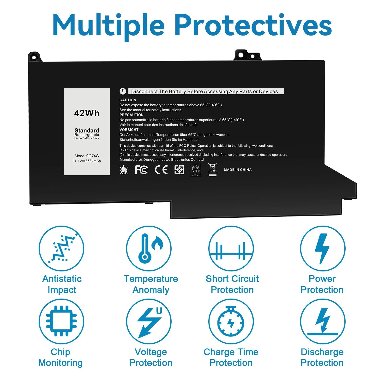 OG74G Battery for Dell Latitude 5300 5310 2-in-1 5300 7300 7400 Series 42wh