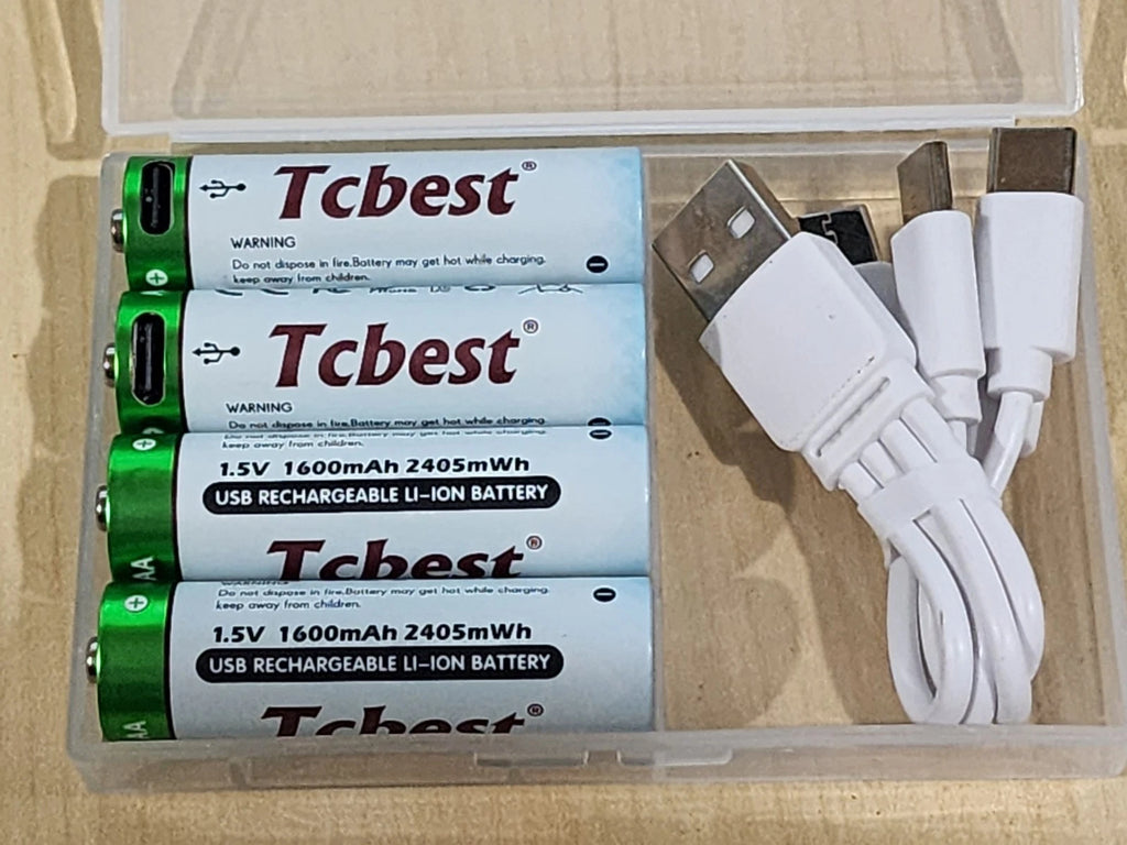 4 x AA Tcbest RECHARGEABLE Li-ion BATTERY USB-C CORD /CASE INCLUDED 2405mWh 1.5v
