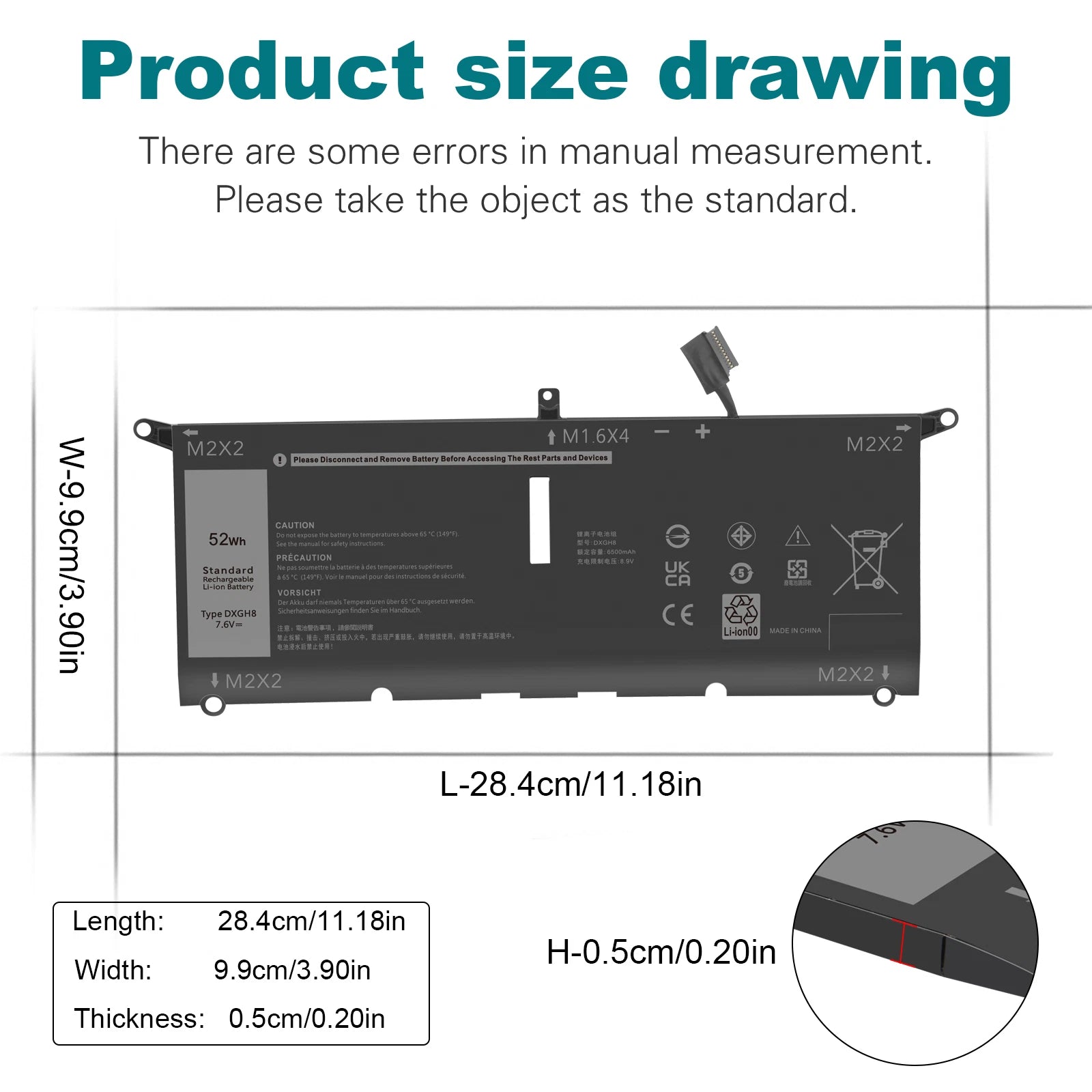 DXGH8 Battery For Dell XPS 13 9370 13 9380 Inspiron 5390 5391 7390 Series 0H754V