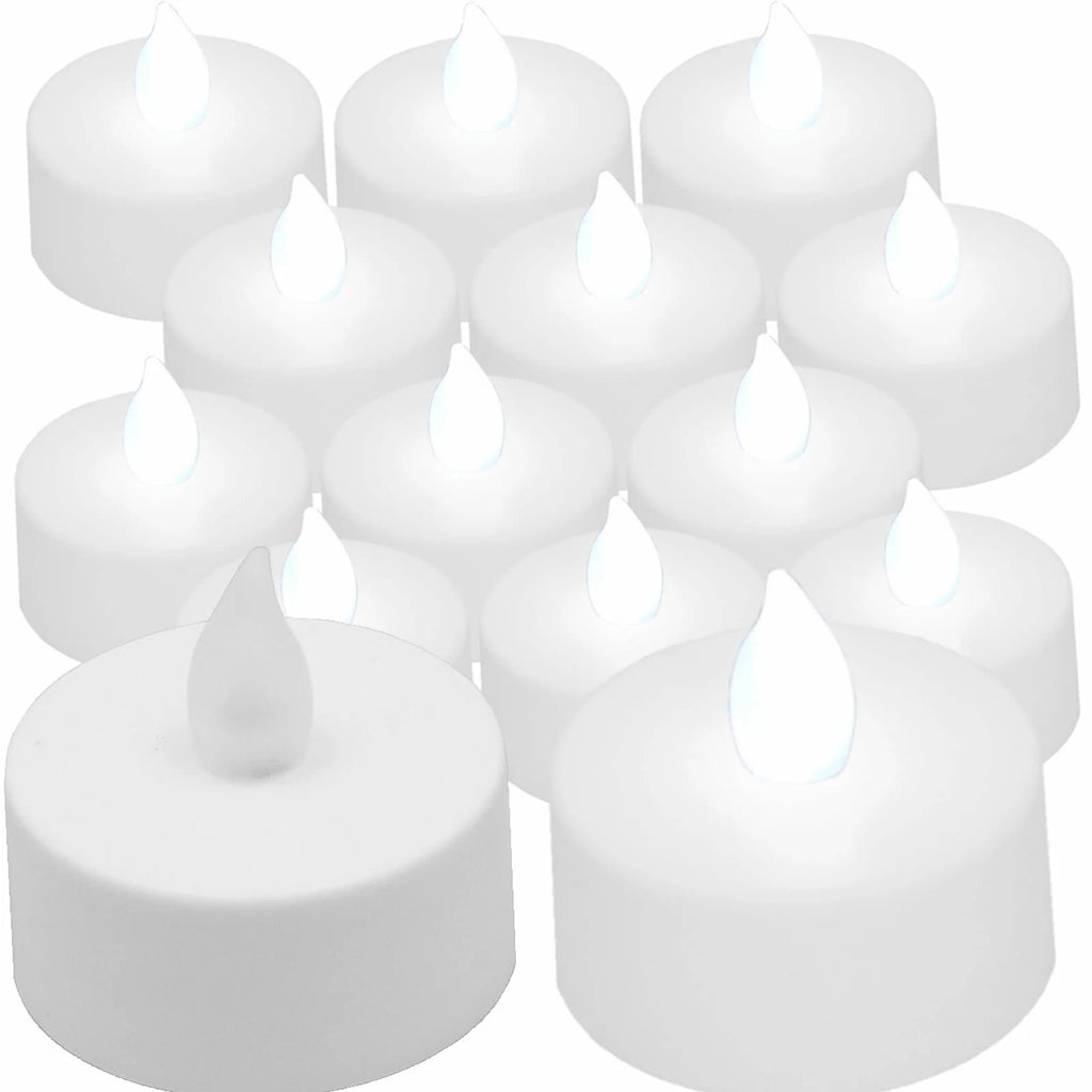 Qty 12 Battery Operated, Flickering WHITE LED Tealights Tea Lights Flameless