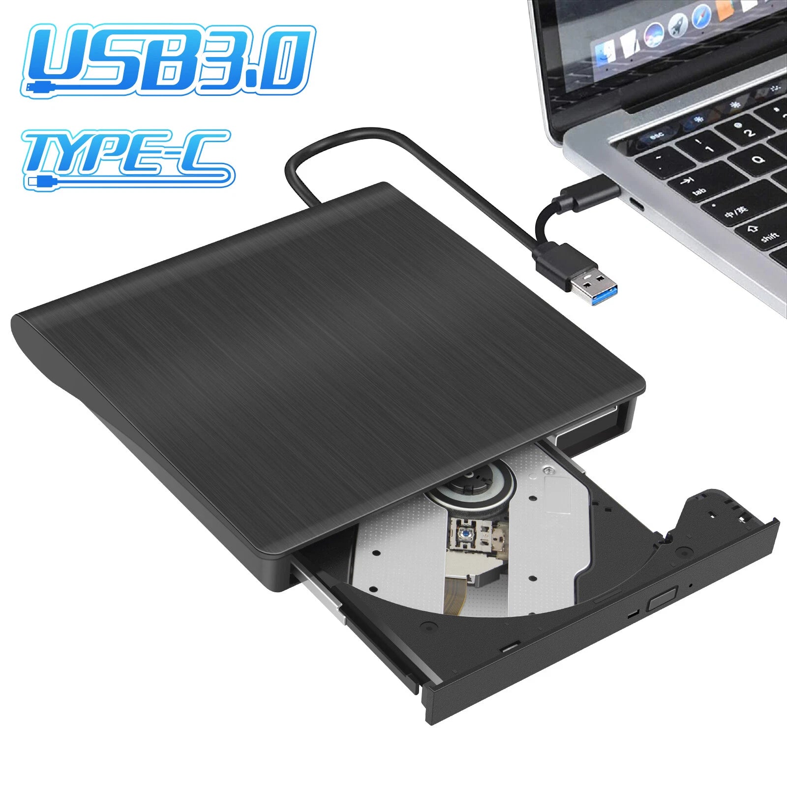7 in 1 External CD/DVD RW Drive USB 3.0 Writer Burner Player Black For Laptop PC
