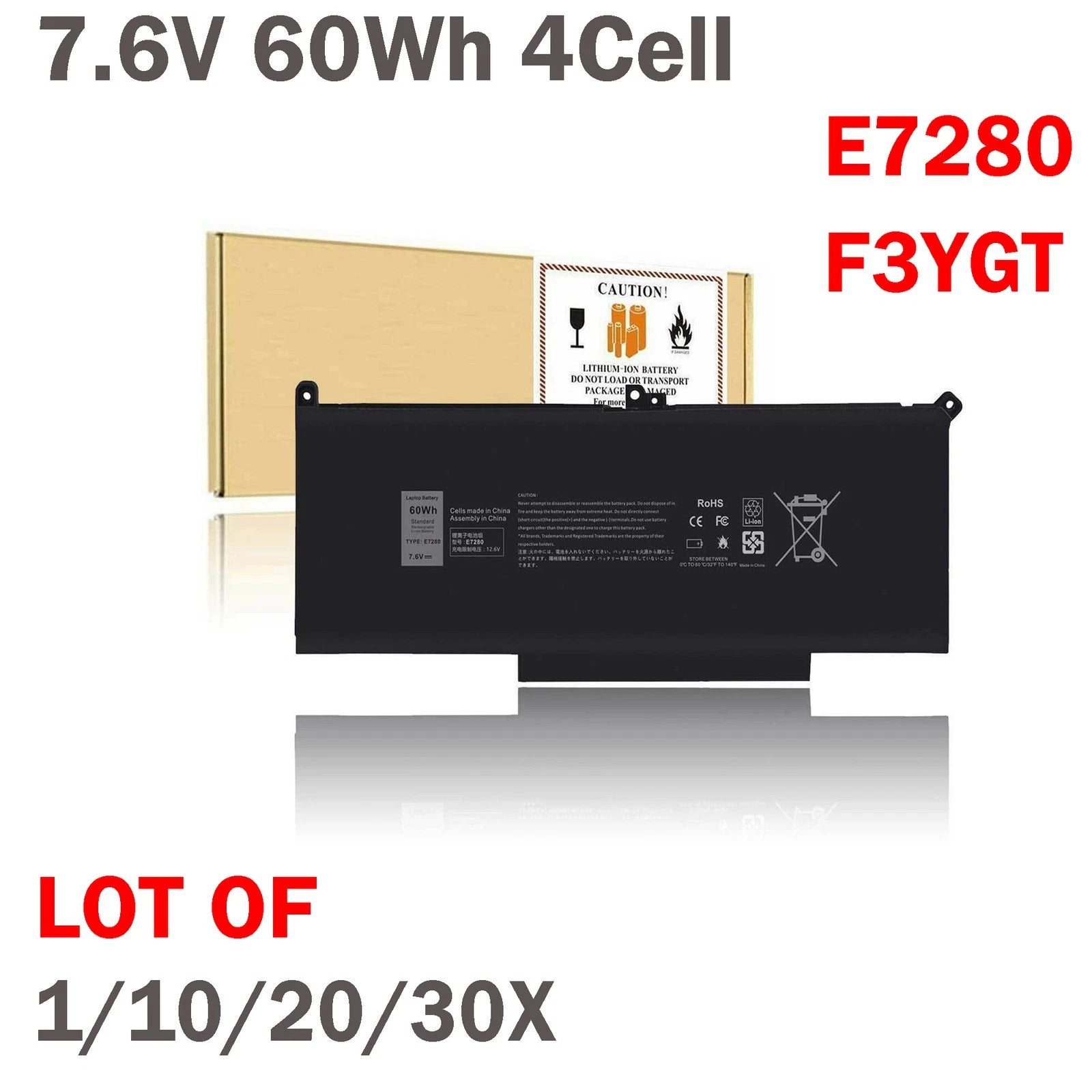 ??LOT 1-30x F3YGT Battery For Dell Latitude 12 13 14 E7280 E7480 7480 7490 DM3WC