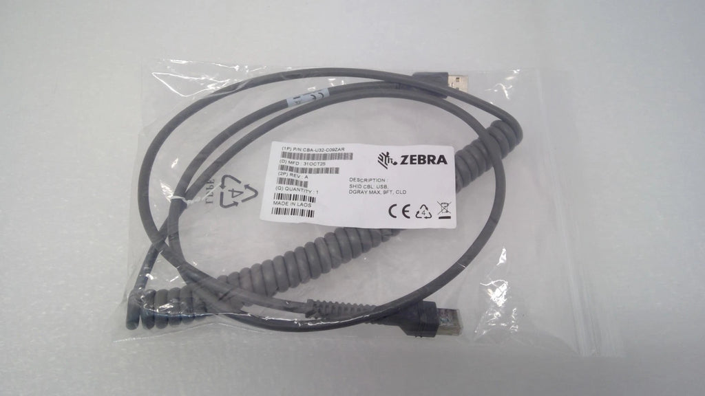 NEW ZEBRA CBA-U32-C09ZAR 2.8m 9' Coiled USB Cable for Barcode Scanners