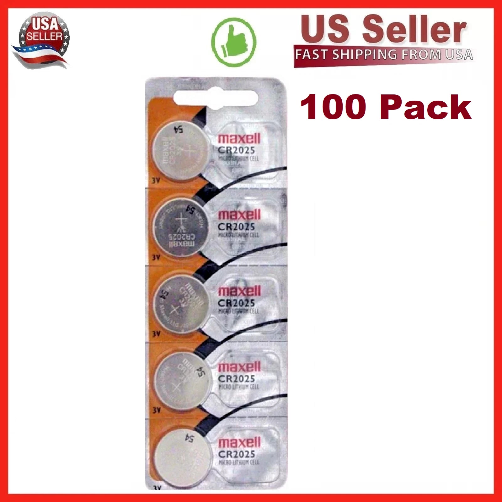 100Pcs GENUINE MAXELL CR2025 2025 LITHIUM BUTTON COIN CELLS BATTERIES Battery 3V