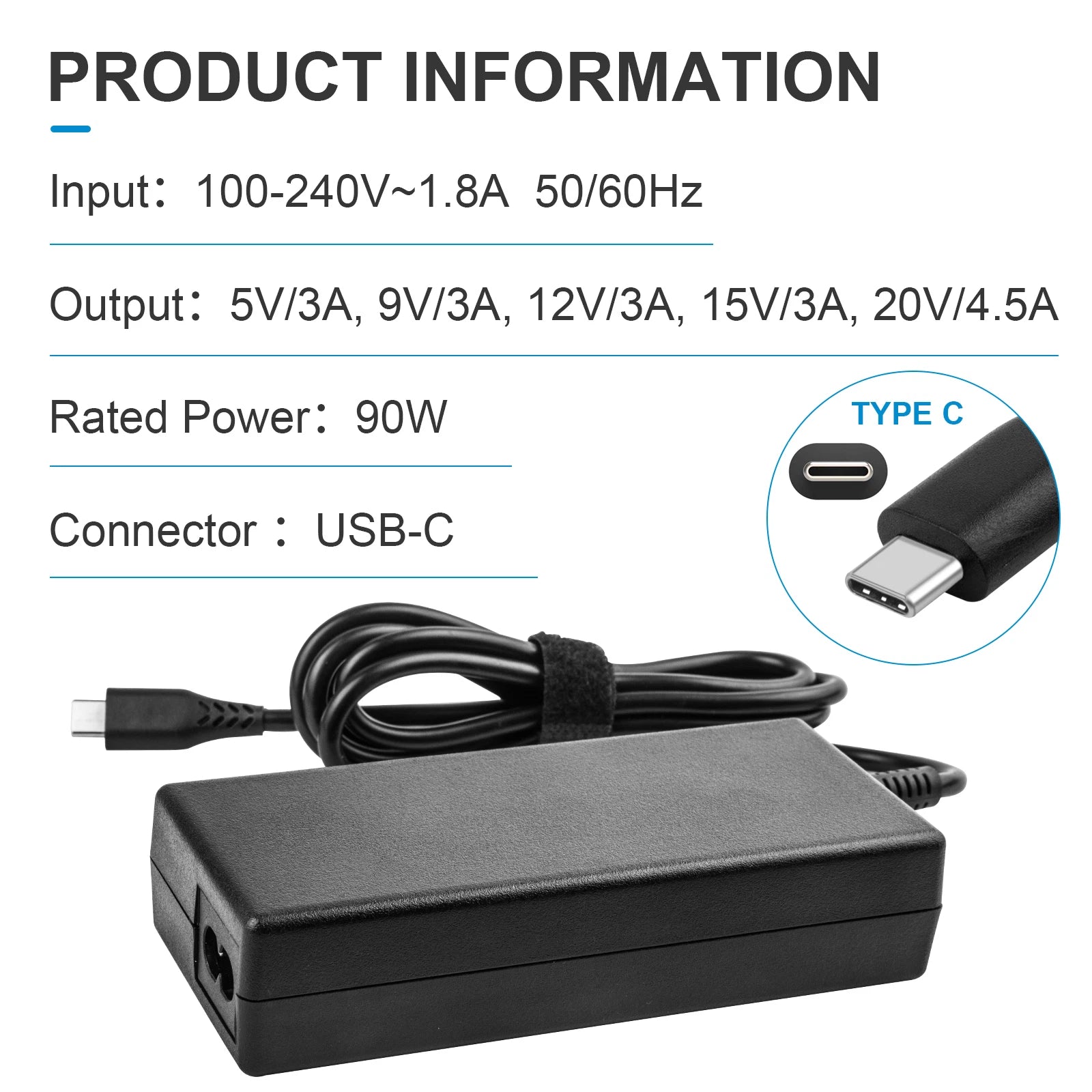 USB C Adapter Charger For Dell XPS 13,Precision 3540,Latitude 3400,3500,5289 90W